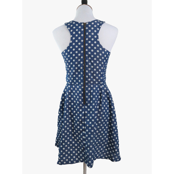 Fairground Size L Polka Dot Fit & Flare Dress Geometric Sequin Blue - Picture 4 of 10